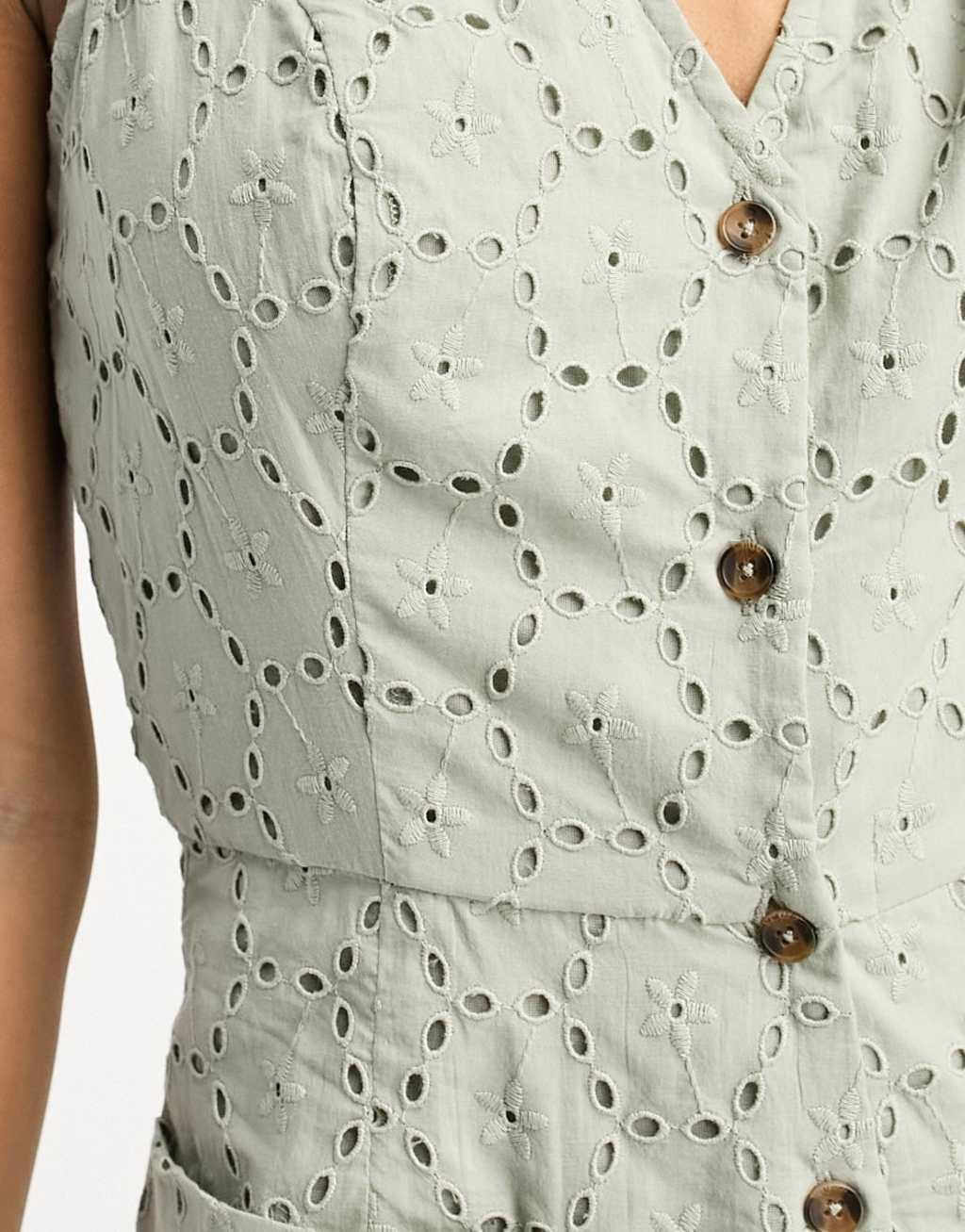 ASOS DESIGN eyelet button through romper in sage Product Image