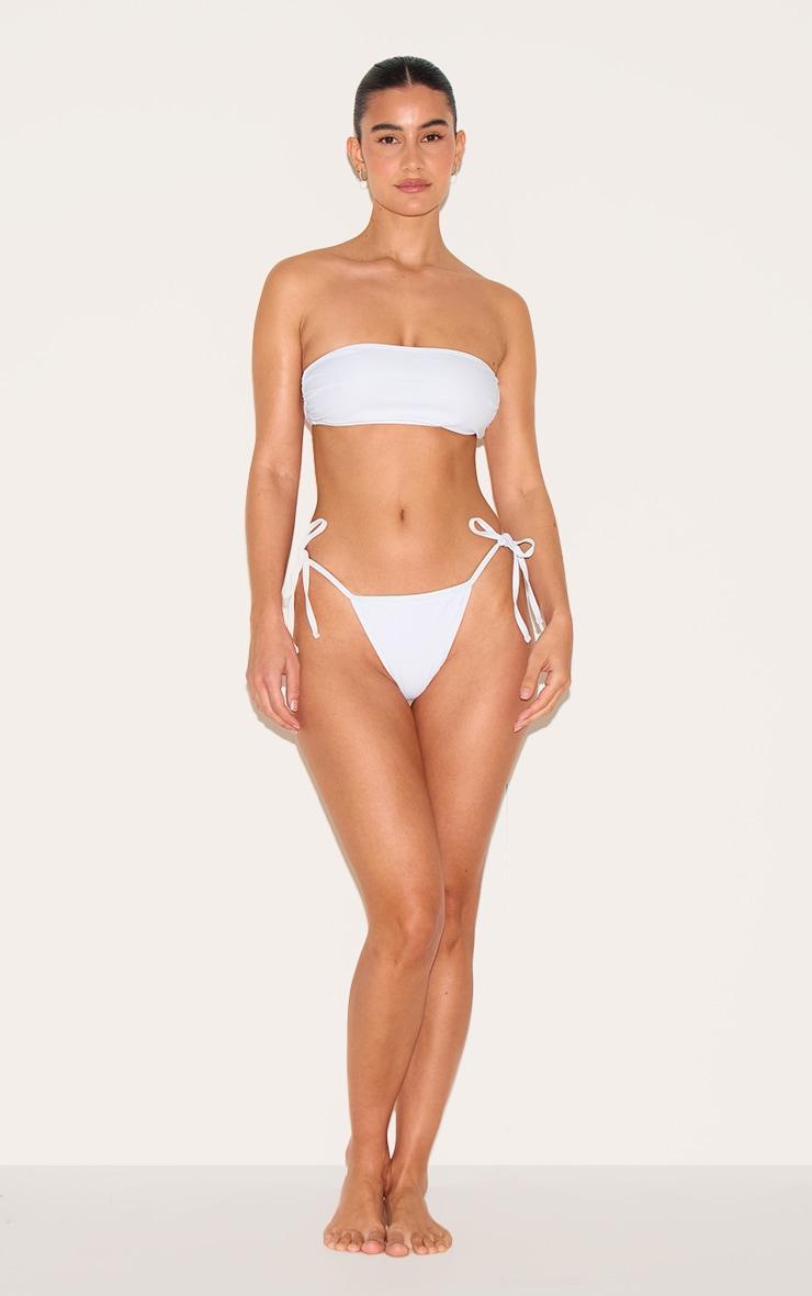 White Basic Bandeau and Tie Side Bikini Set Product Image