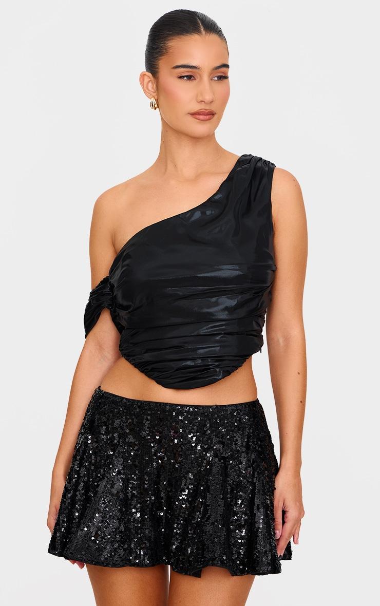 Black Premium Extreme Sequin Pleated Skater Skirt Product Image