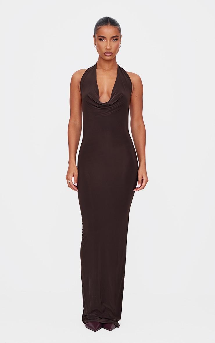 Black Soft Touch Cowl Neck Twist Back Detail Maxi Dress Product Image