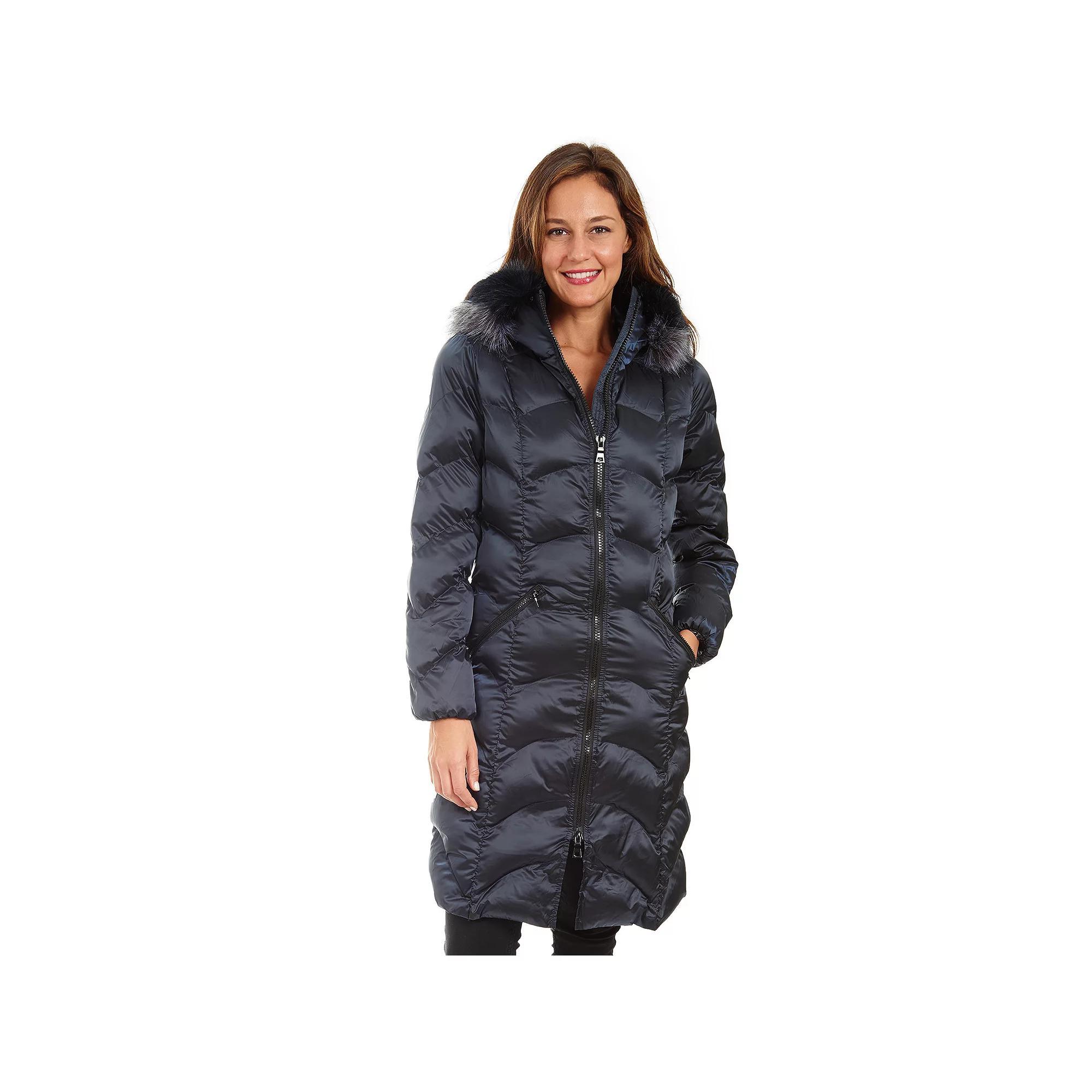 Women's Fleet Street Long Faux Down Coat with Faux Fur Trimmed Hood,  Product Image