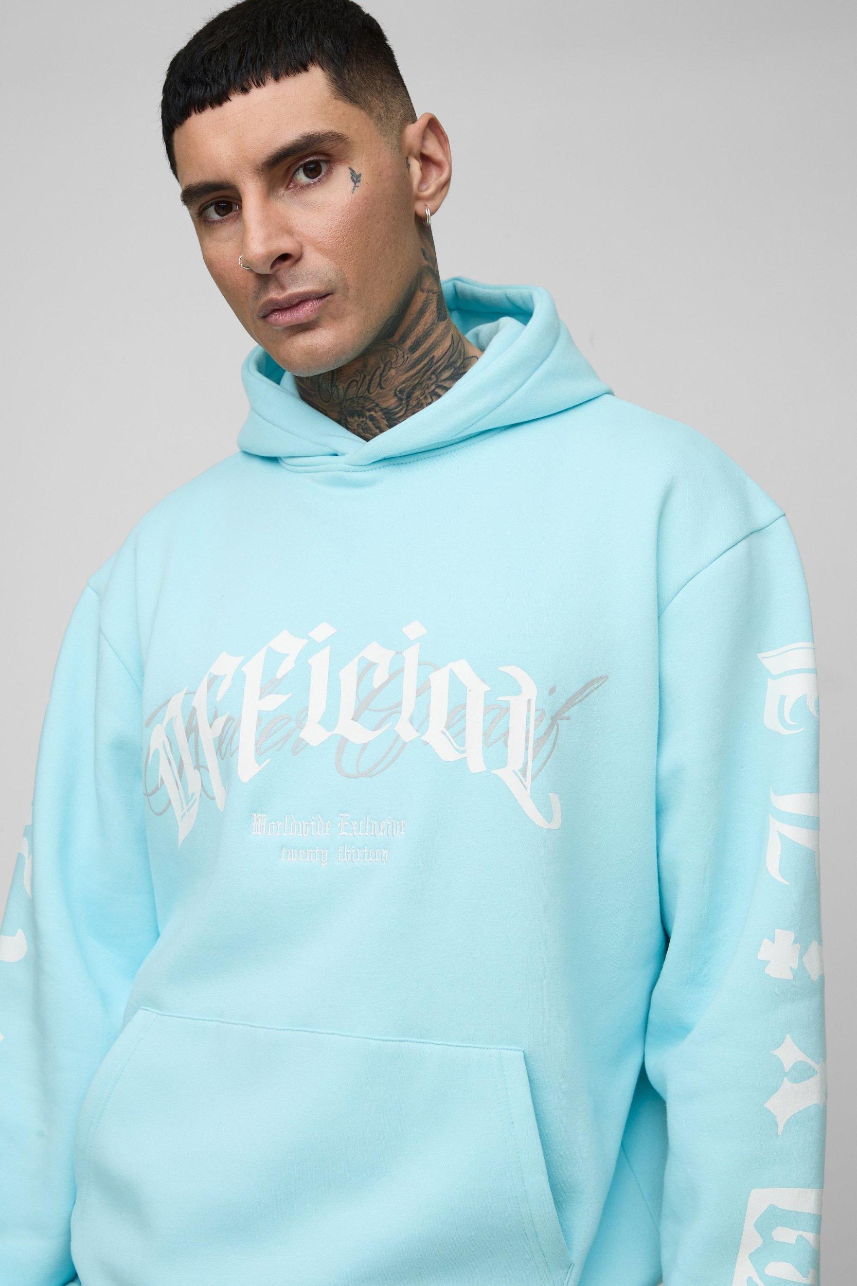 Tall Oversized Official Embroidery Hoodie | boohooMAN USA Product Image