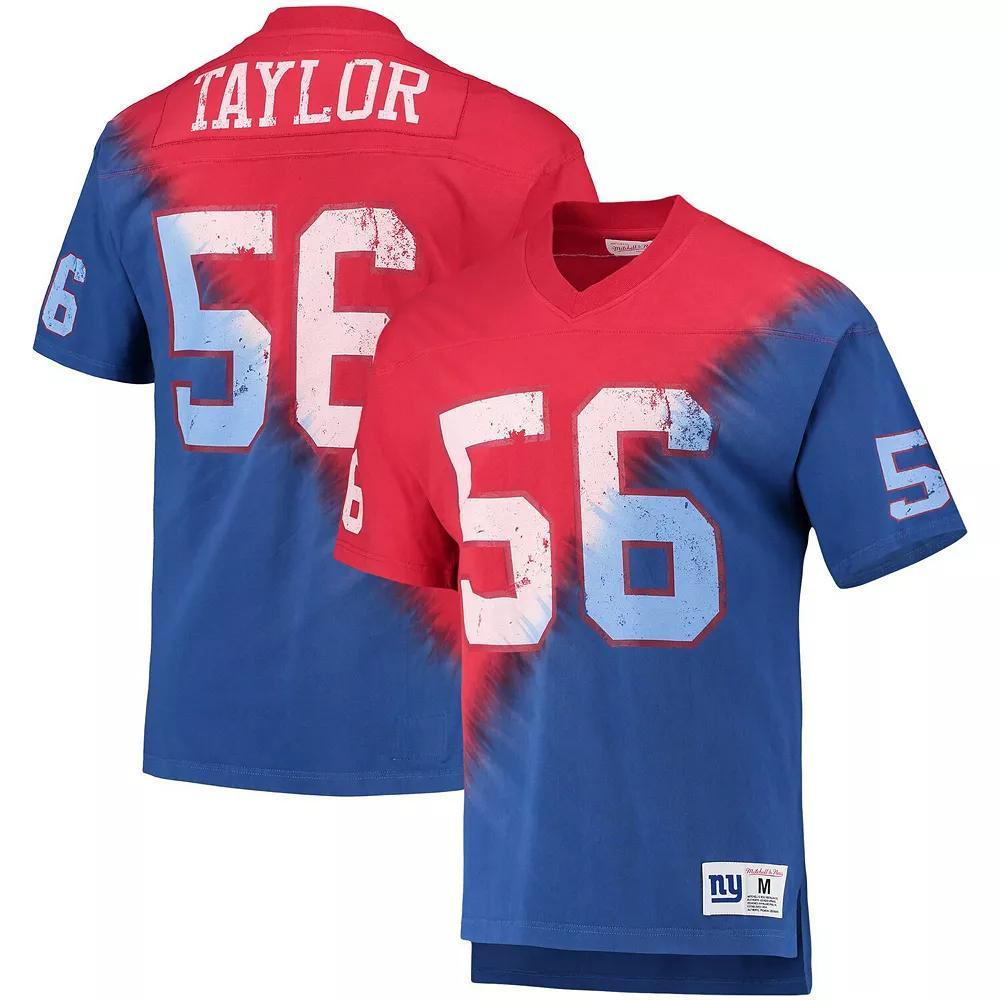 Men's Mitchell & Ness Lawrence Taylor Red/Royal New York Giants Retired Player Name & Number Diagonal Tie-Dye V-Neck T-Shirt,  Product Image
