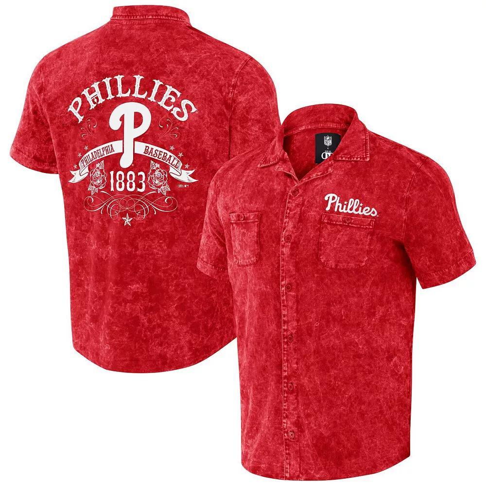 Men's Darius Rucker Collection by Fanatics Red Philadelphia Phillies Denim Team Color Button-Up Shirt,  Product Image