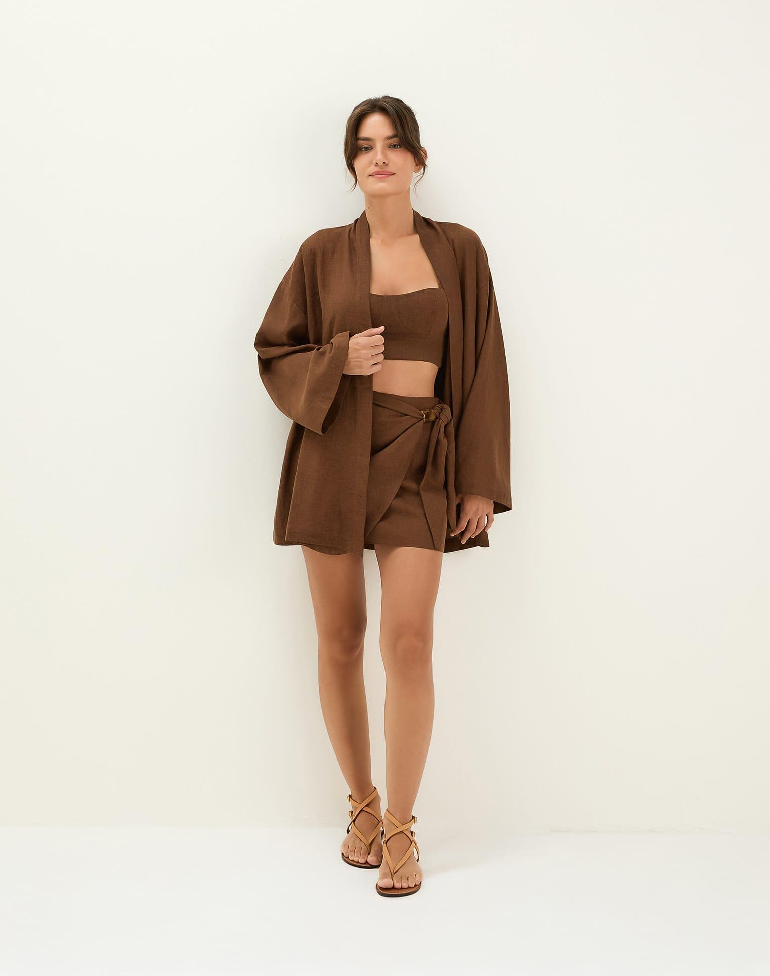 Luna Short Kimono - Brown Product Image