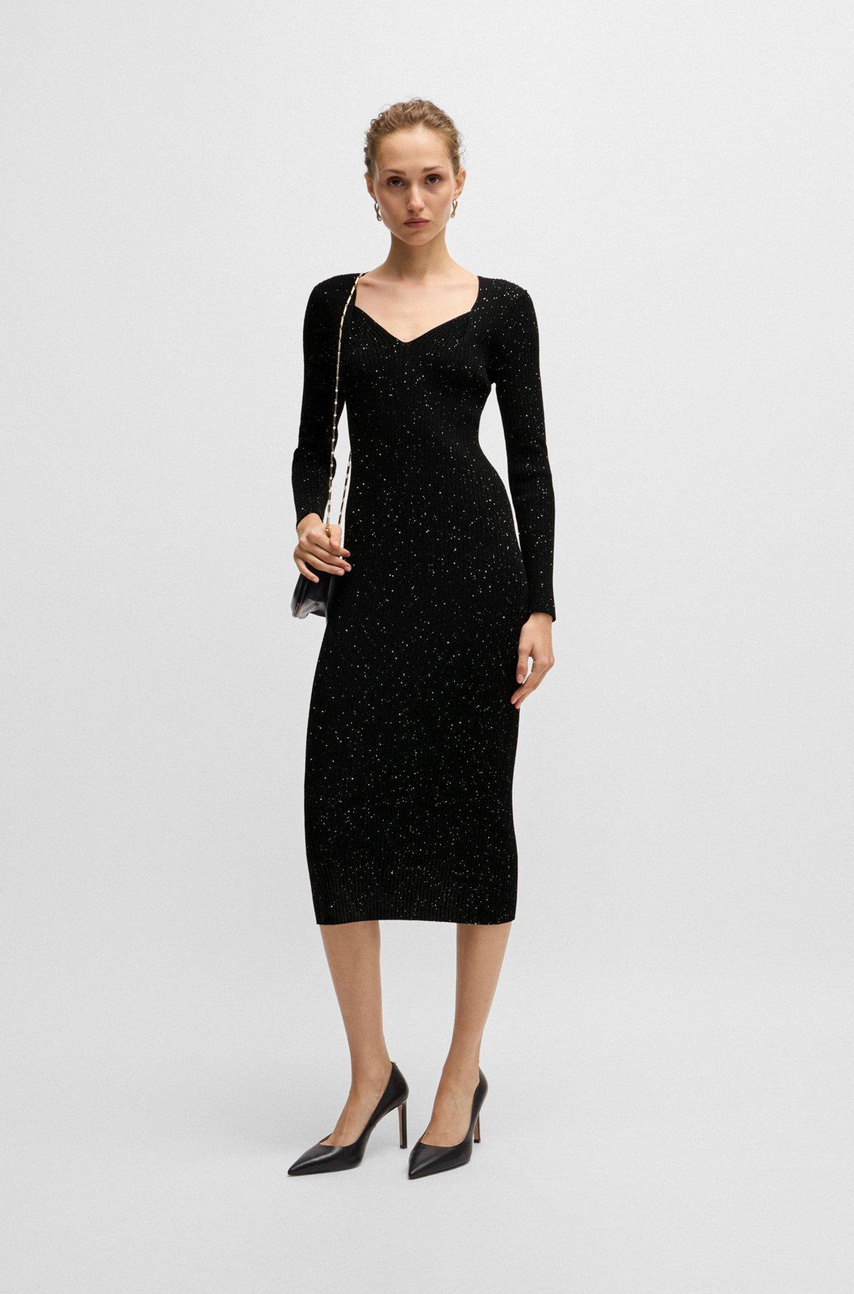 Long-sleeved knitted dress with sequin embellishments Product Image