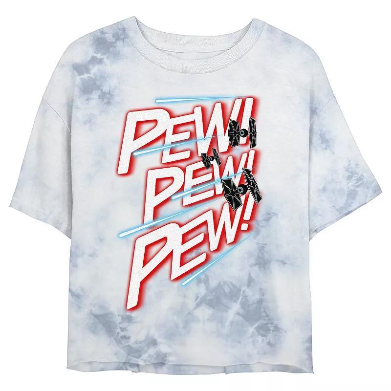 Juniors' Star Wars TIE Fighter "Pew! Pew! Pew!" Wash Crop Tee, Women's, Size: Medium, White Blue Product Image