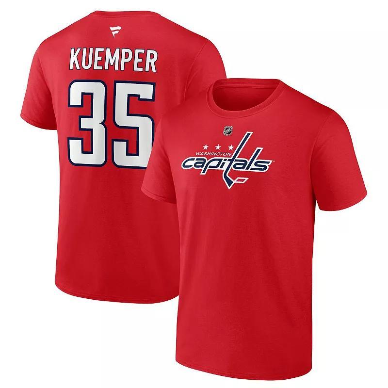 Men's Fanatics Branded Darcy Kuemper Red Washington Capitals Authentic Stack Name & Number T-Shirt, Size: Large Product Image