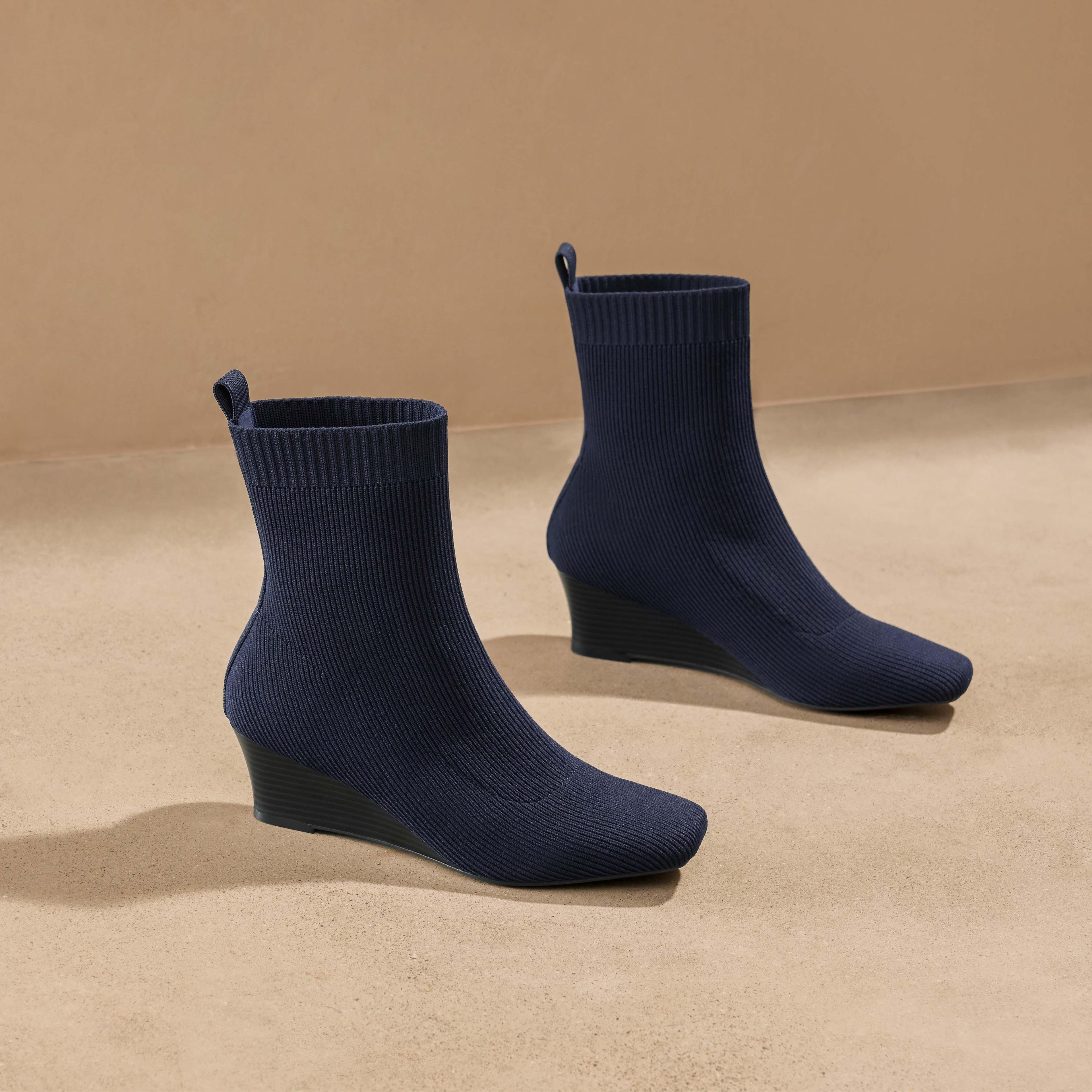 Square-Toe Water-Repellent Boots (Margot Wedge Bootie) Product Image