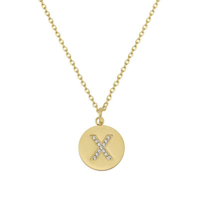 Adornia 14k Gold Plated Cubic Zirconia Engraved Letter Disc Pendant Necklace, Womens Gold Tone X Product Image