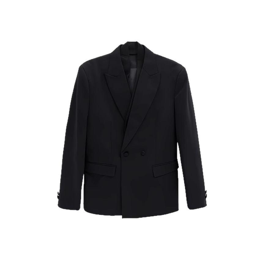 Peak Lapel Plain Double-Breasted Blazer Product Image