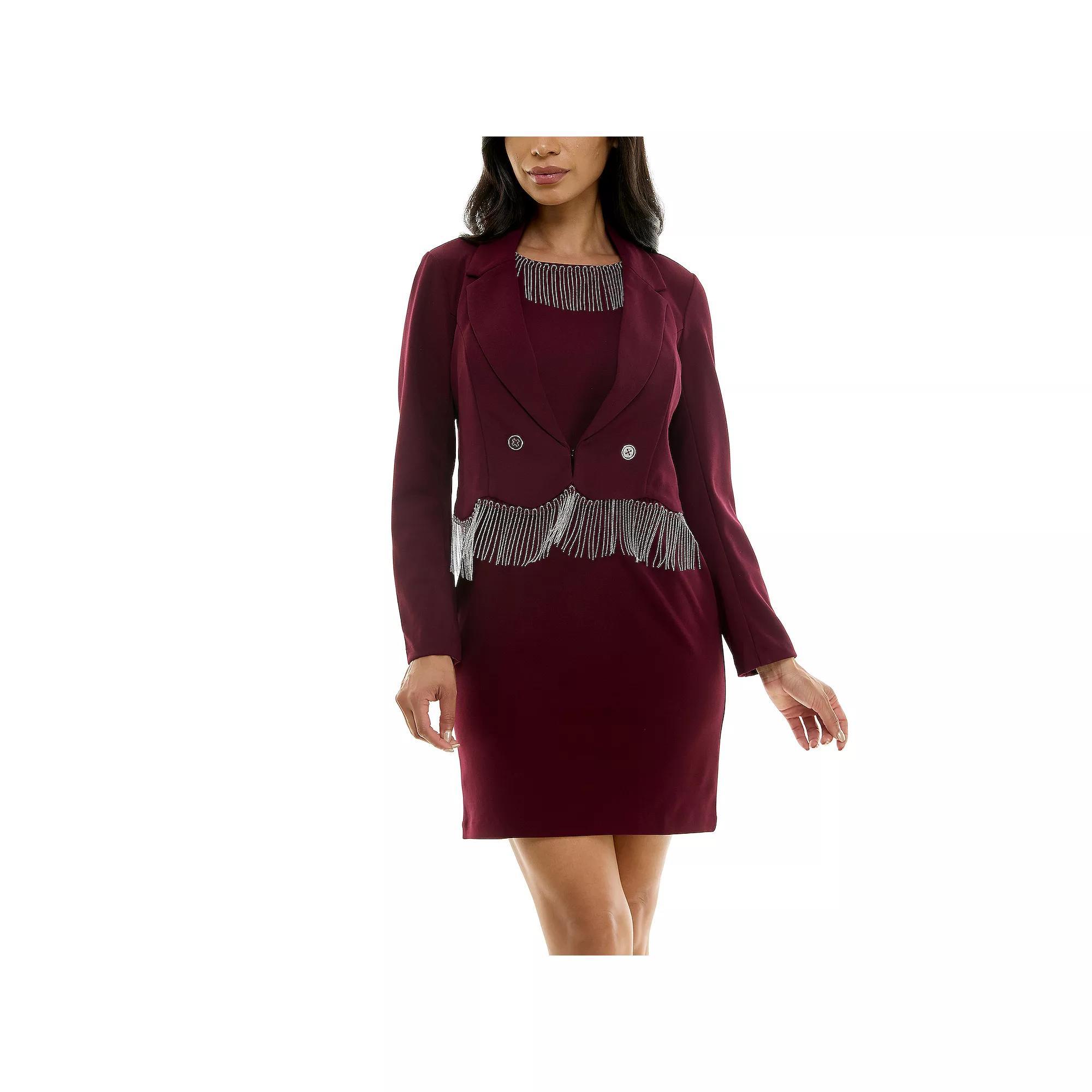 Women's Nina Leonard 2-Piece Fringed Dress and Blazer Set,  Product Image