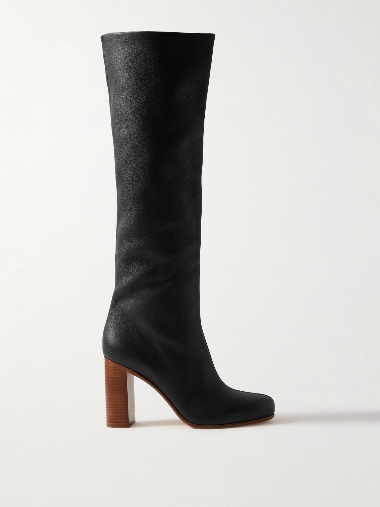 KHAITE Willow Knee-high Leather Boots In Black 200 Product Image