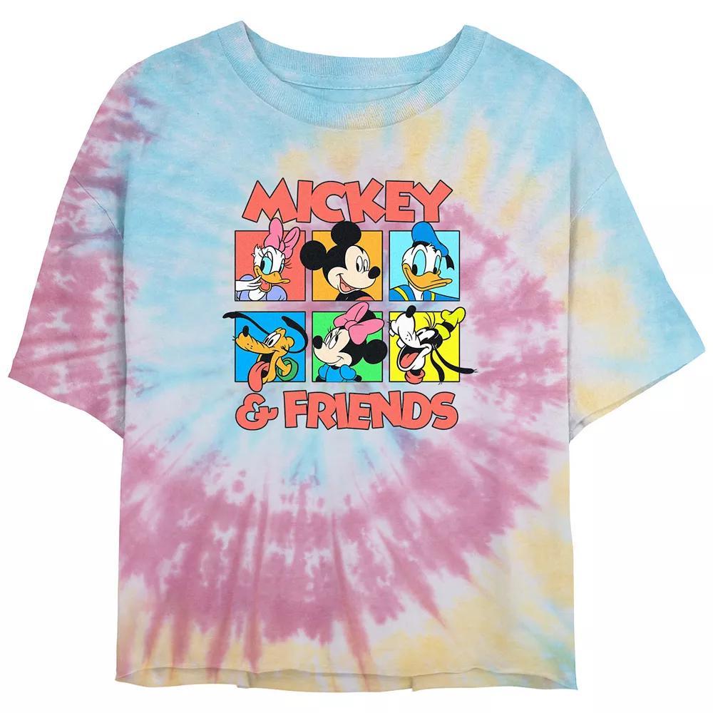 Disney's Mickey Mouse Head Shots Spiral Tie Dye Juniors' Cropped Graphic Tee, Women's, Size: Small, Blue Pink Light Yellow Product Image