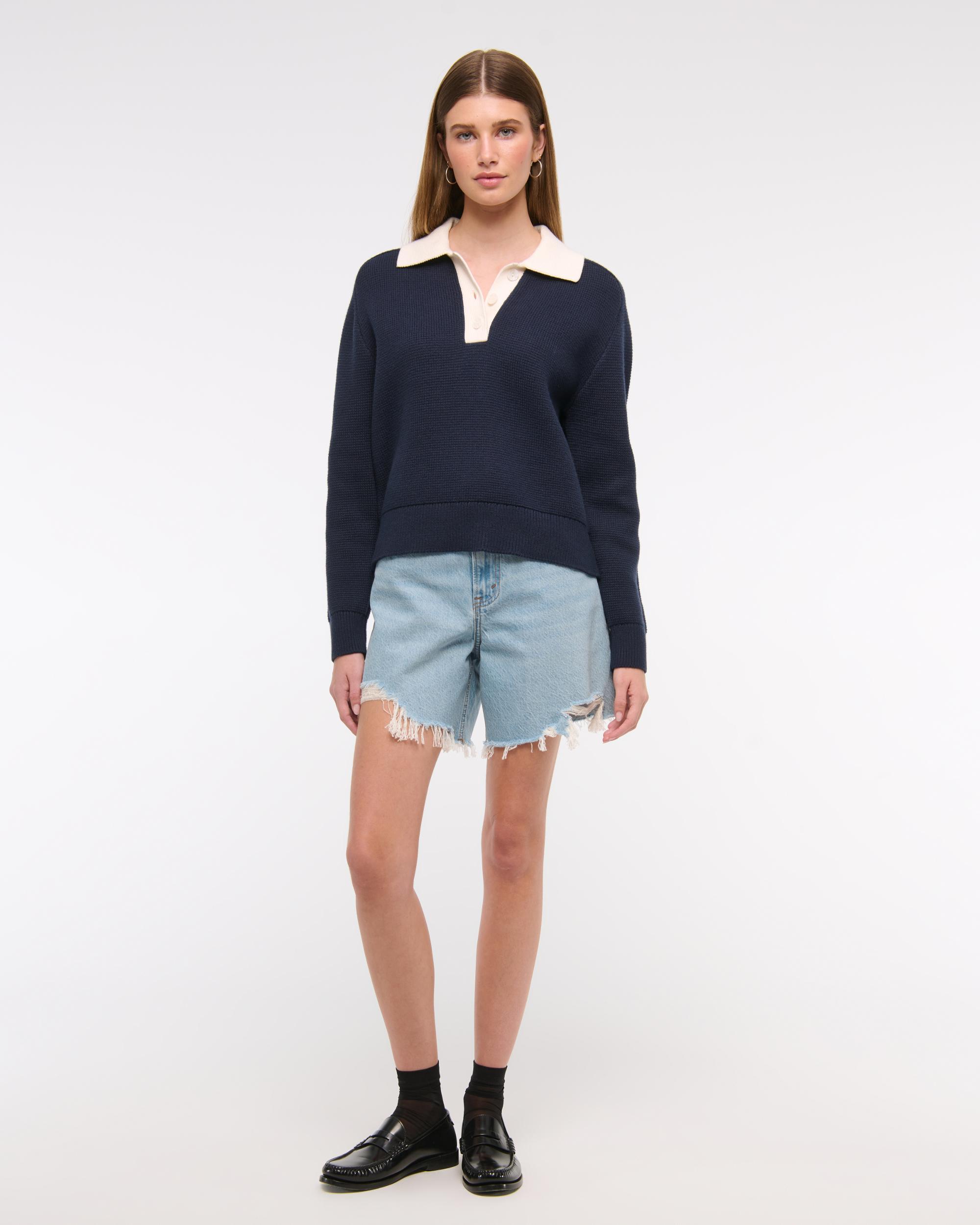 Easy Long-Sleeve Sweater Polo Product Image