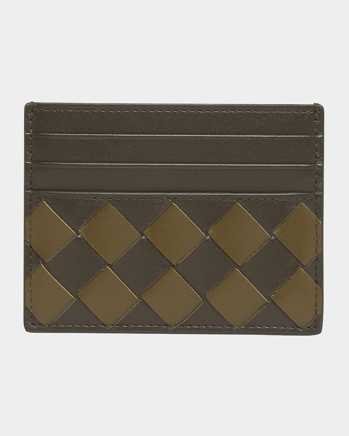 Men's Intrecciato Credit Card Case in Kaki/olive oil Product Image