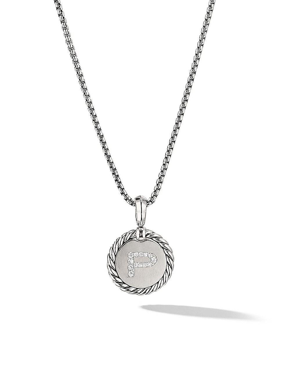 Womens Initial Charm Necklace with Pav Diamonds Product Image