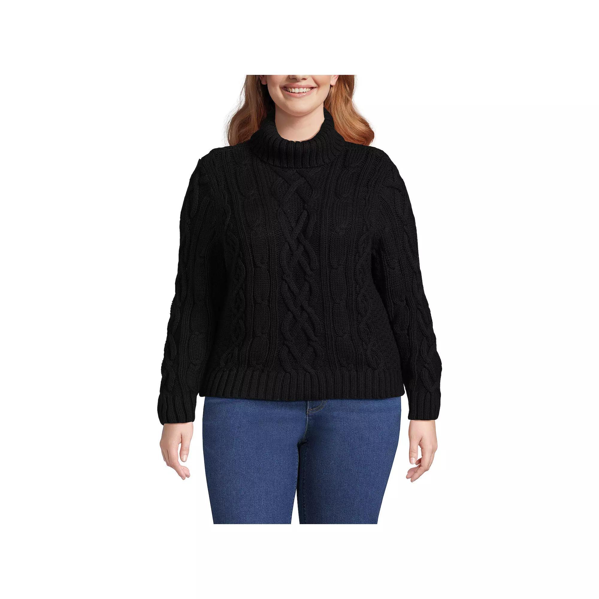 Plus Size Lands' End Drifter Cable Turtleneck Sweater, Women's, Size: 2XL, Black Product Image