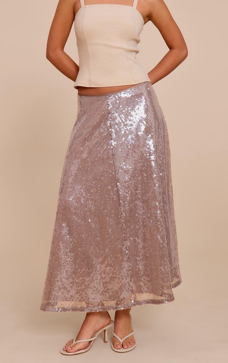 Mocha Sequin Low Rise Floaty Midaxi Skirt Product Image