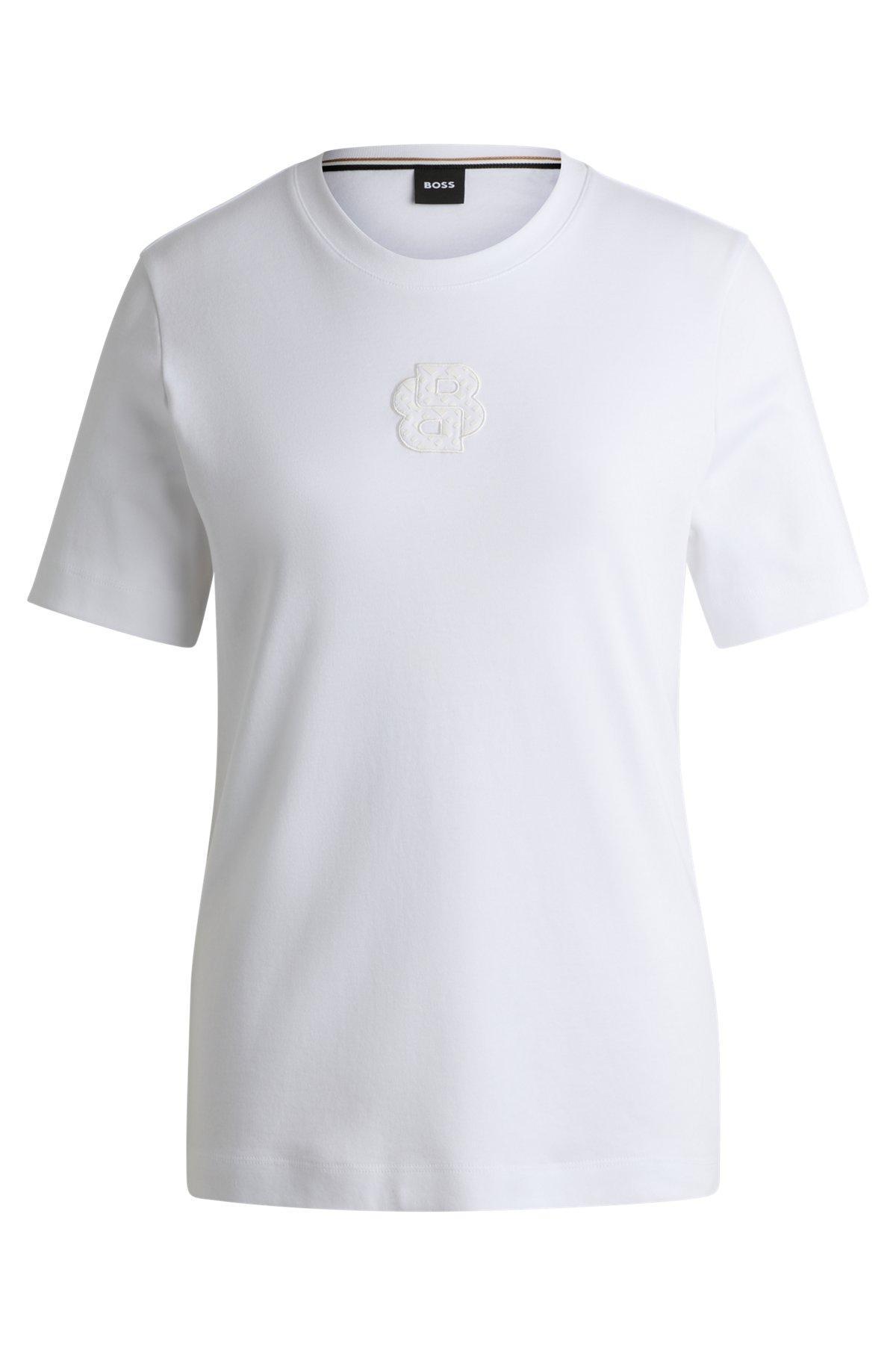 BOSS - Interlock-cotton T-shirt with Double B monogram - White Product Image