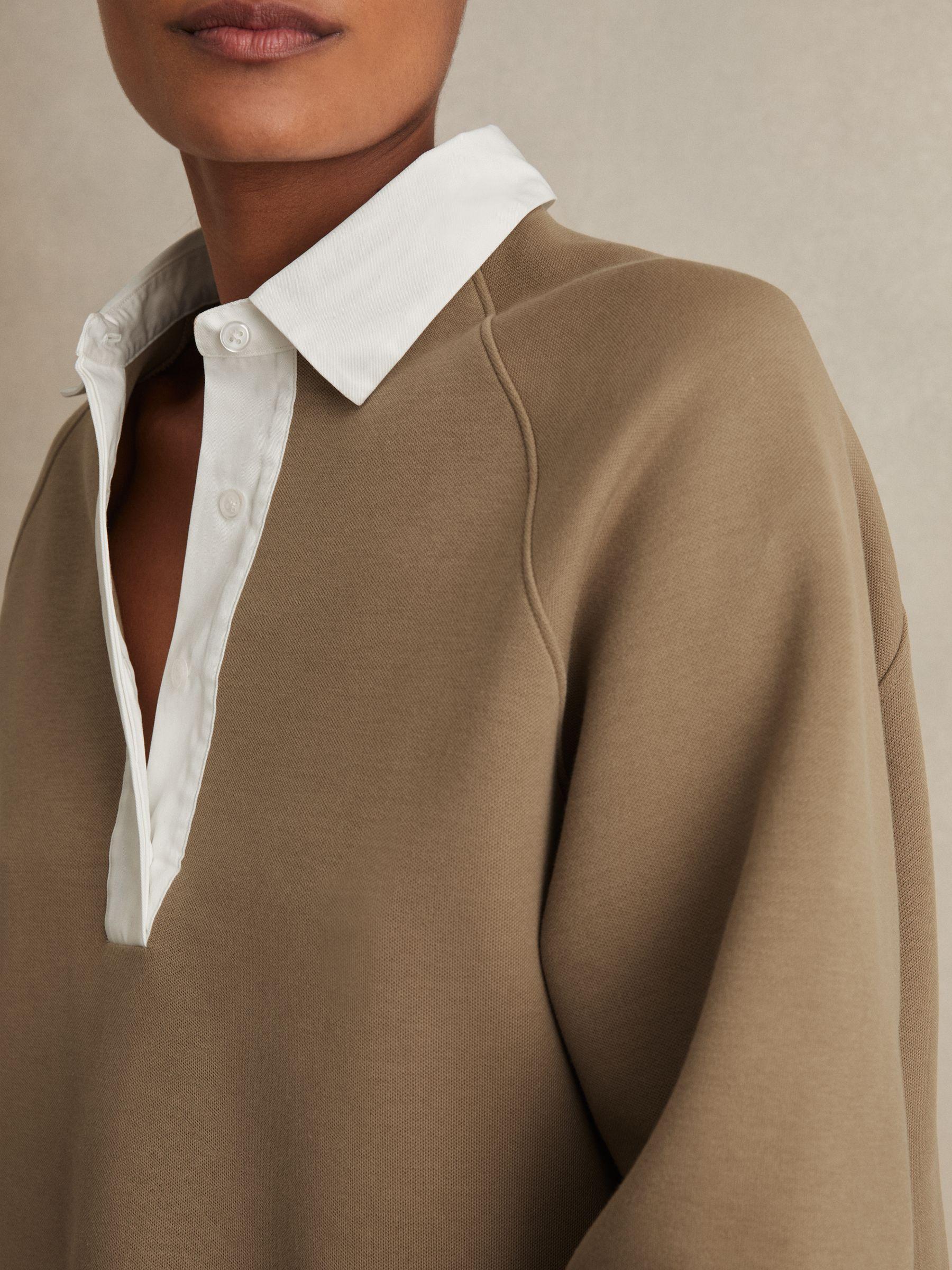 Cotton-Blend Interlock Collar Sweatshirt in Camel Product Image