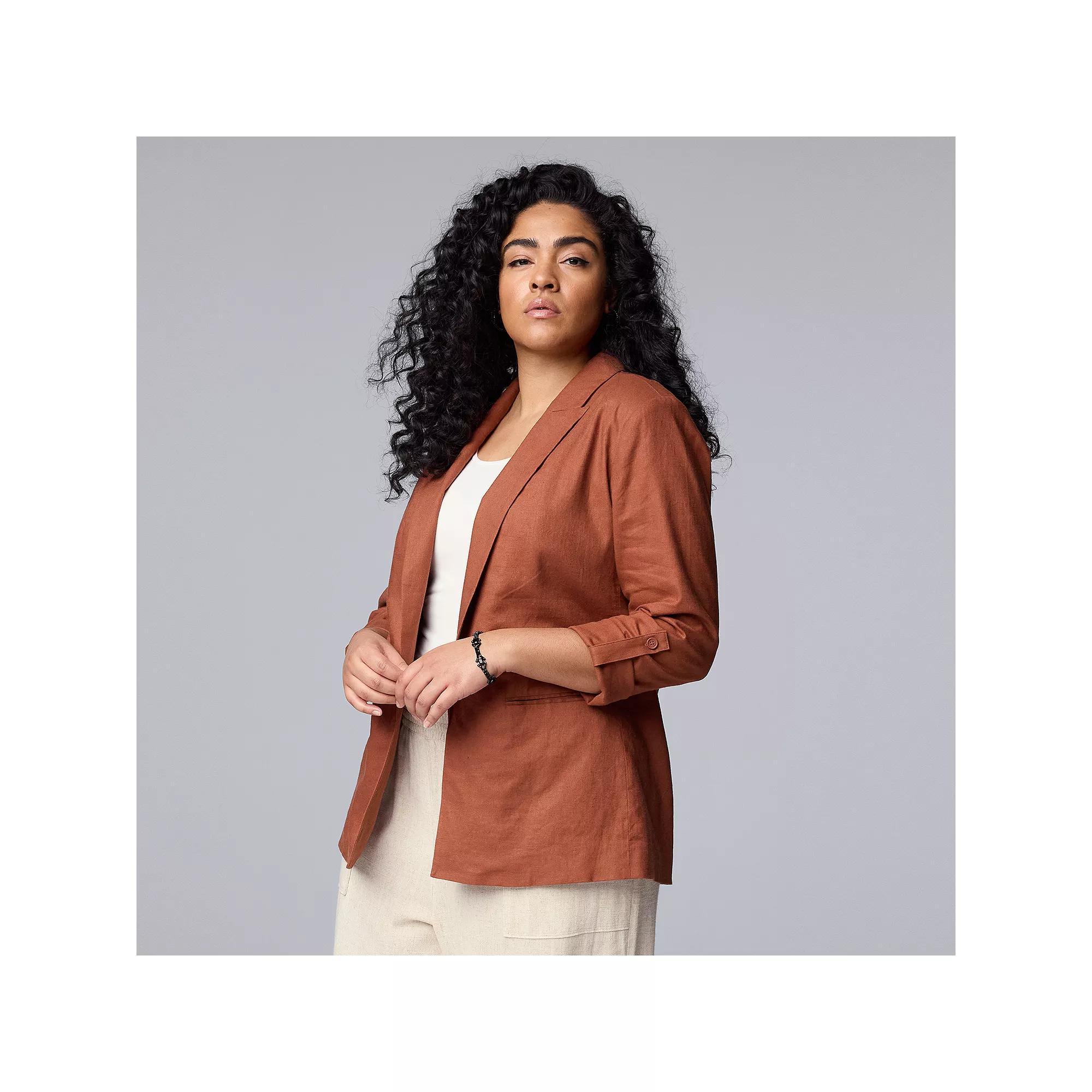 Plus Size Simply Vera Vera Wang Roll Tab Relaxed Blazer, Women's, Size: 1XL, Sweet Pecans Product Image