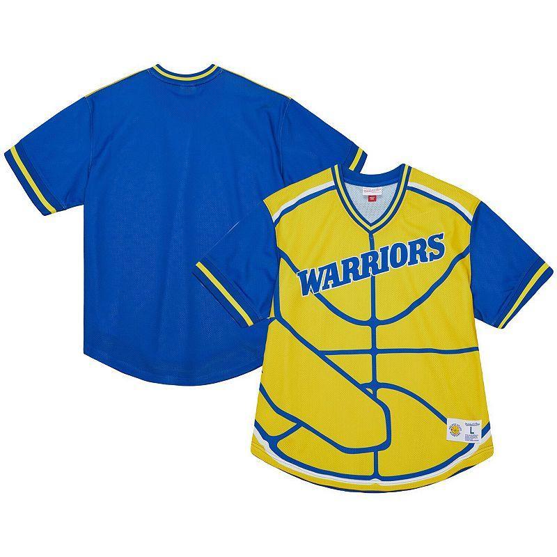 Men's Mitchell & Ness  Gold Golden State Warriors Jumbotron 3.0 Mesh V-Neck T-Shirt, Size: 2XL Product Image