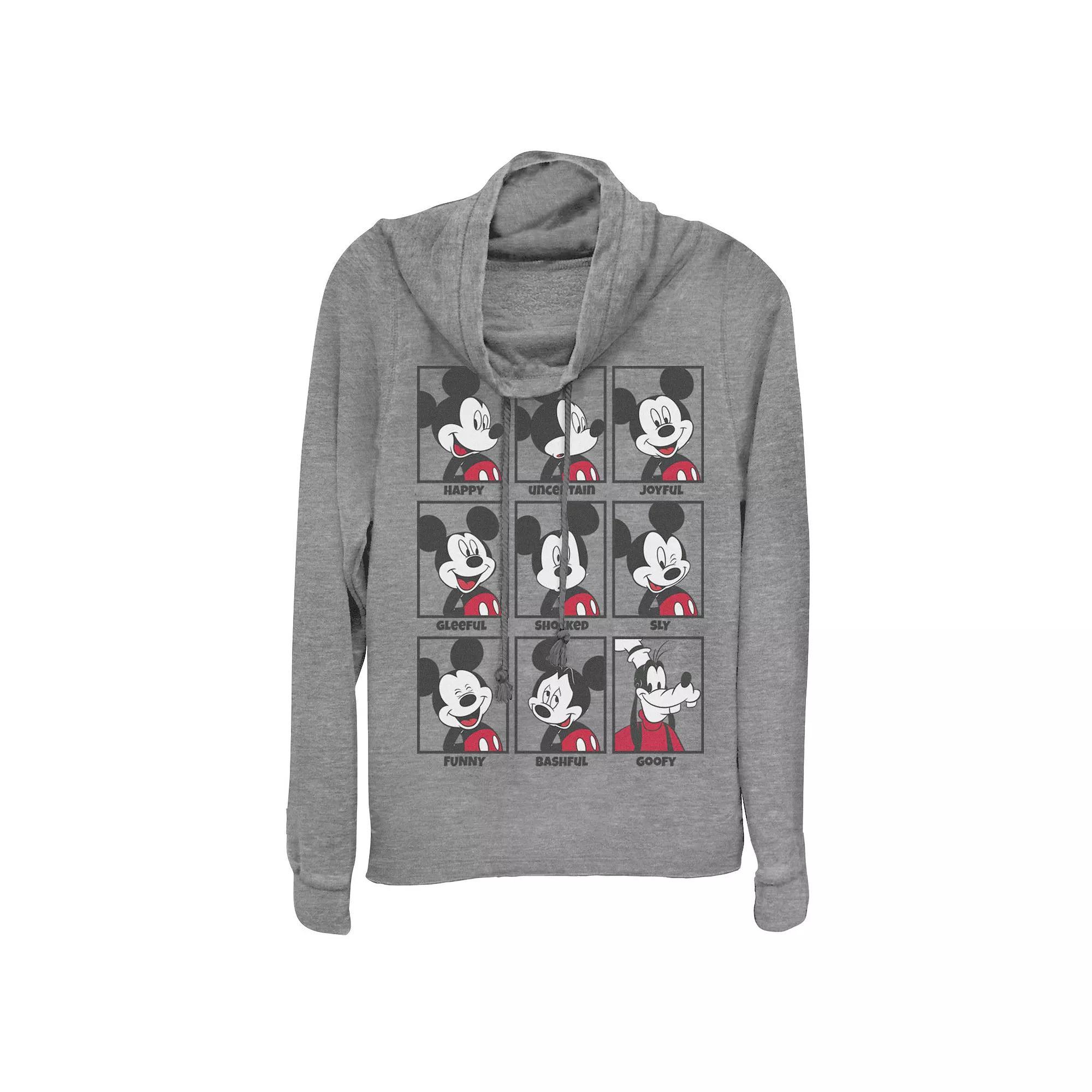 Disney Mickey Mouse Juniors' Emotions Cowlneck Graphic Lightweight Long Sleeve, Girl's, Size: 4XL, Gray Grey Product Image