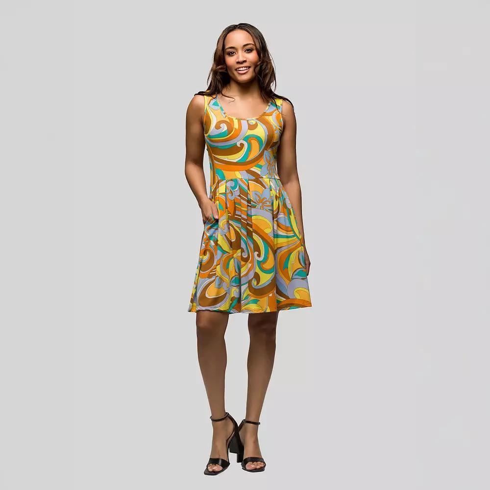 Women's 24Seven Comfort Apparel Sleeveless Pleated Mini Pocket Dress, Size: Small, Brown Team Product Image