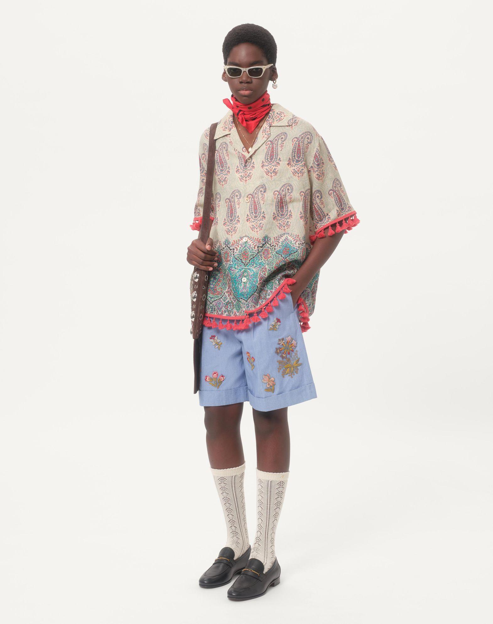 Denim Bermuda Shorts With Embroidery Product Image