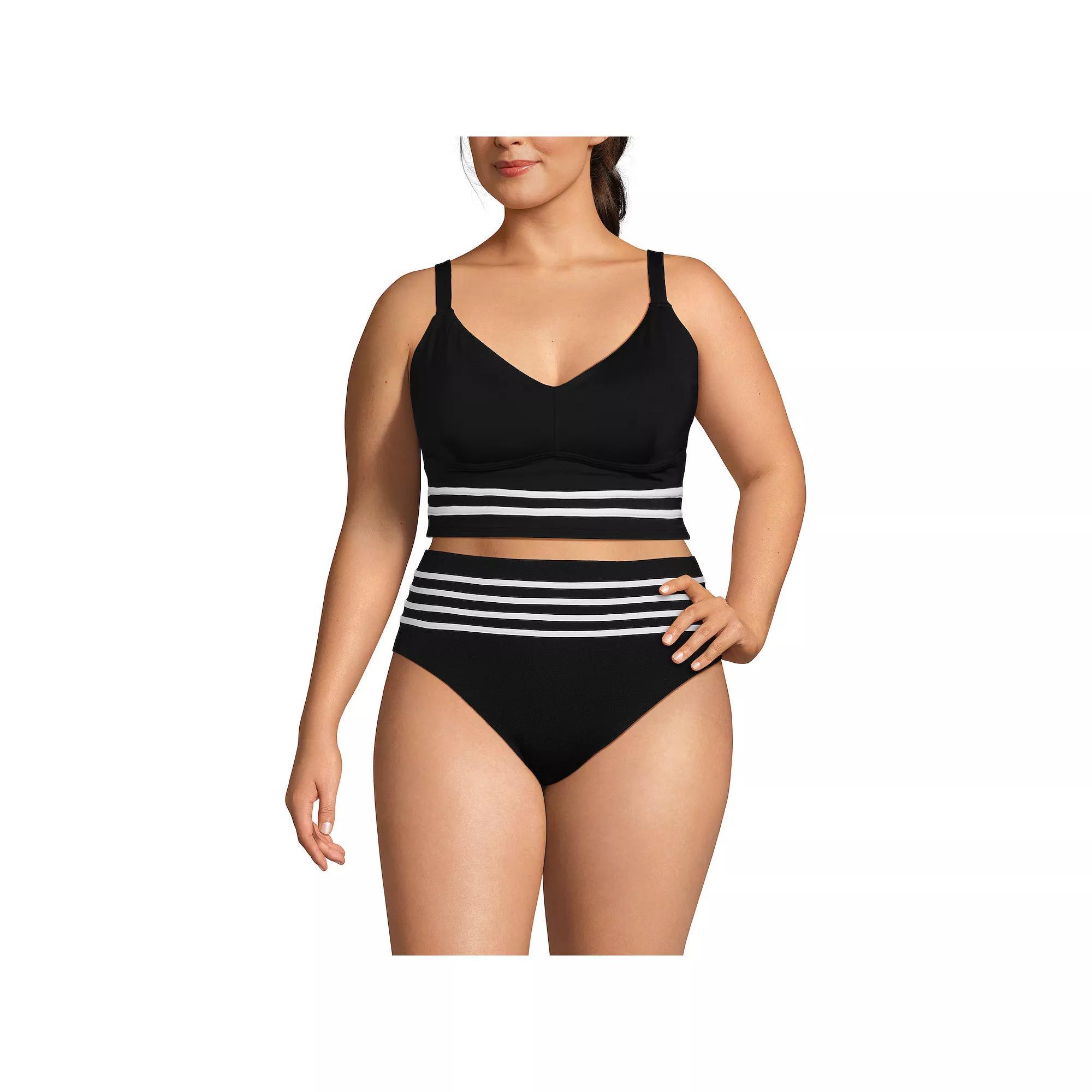 Plus Size Lands' End V-neck Underwire Swim Top, Women's, Size: 20 W, Black White Product Image