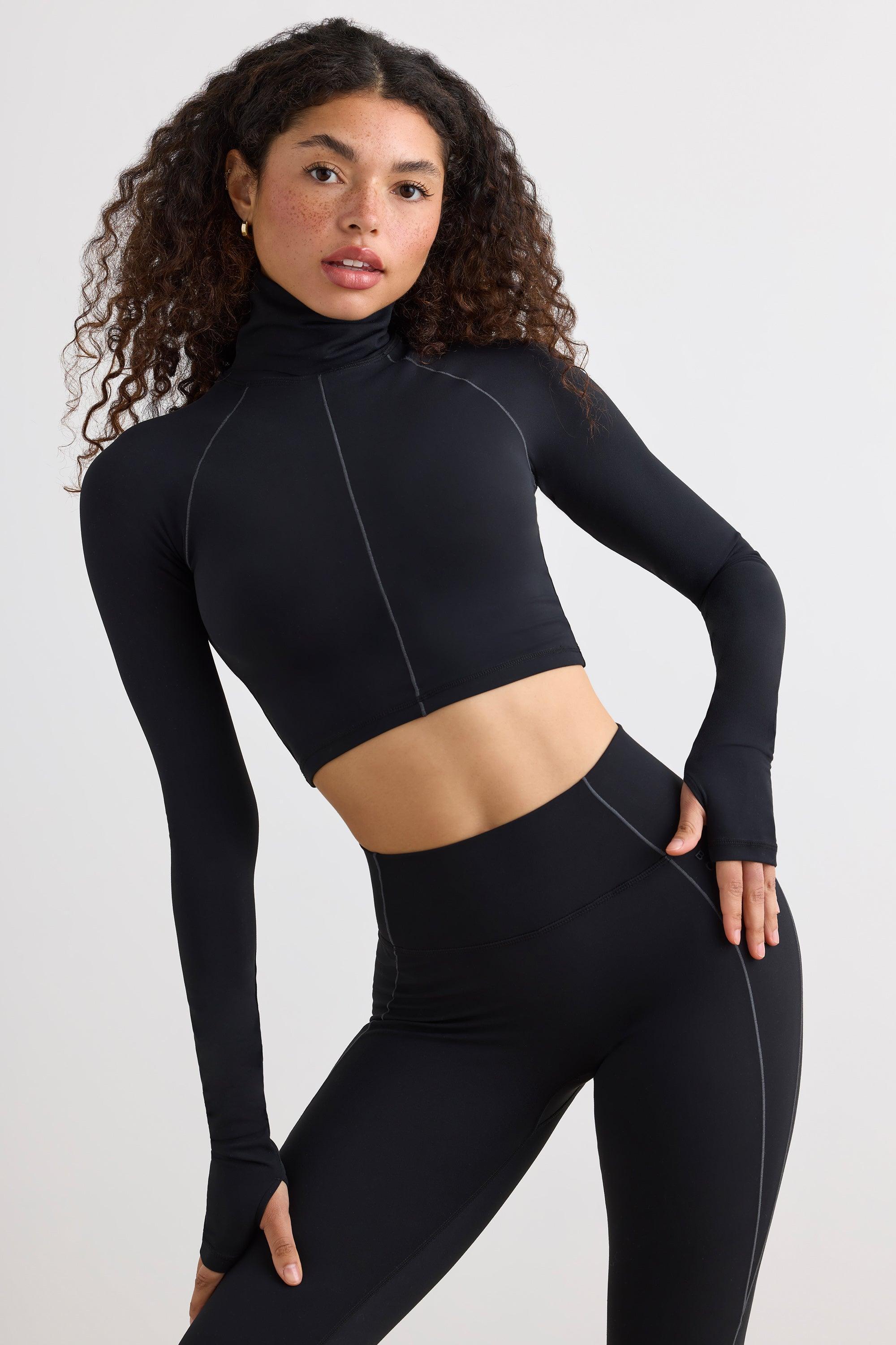 Soft Active Turtleneck Crop Top in Black Female Product Image