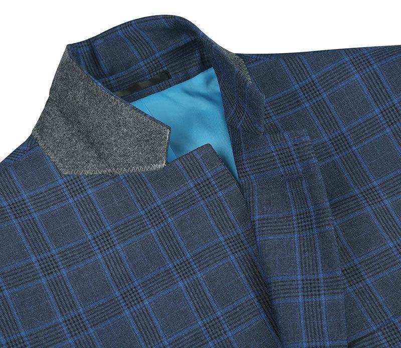 Regular Fit 2 Piece Dress Suit Windowpane in Blue Product Image