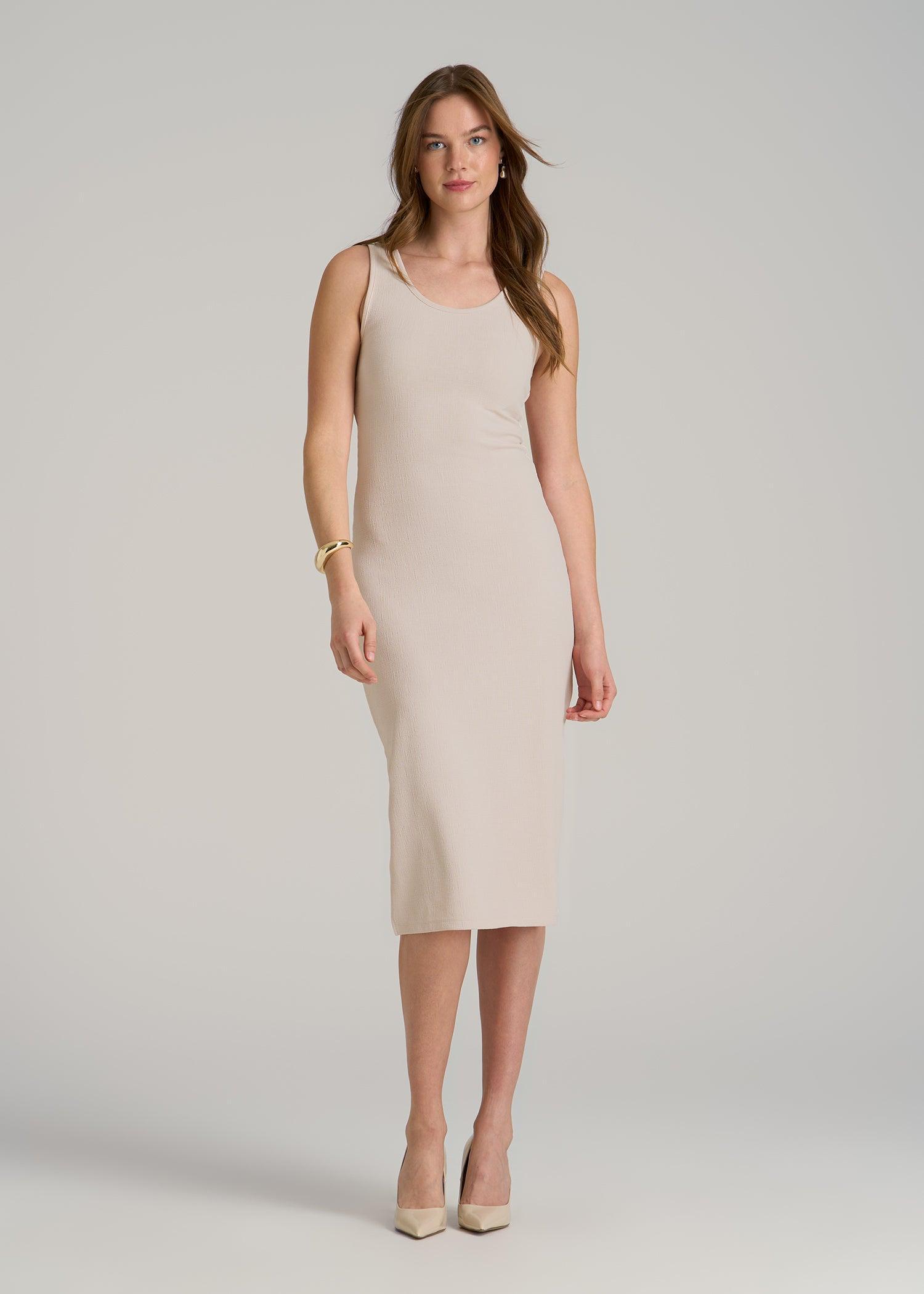 Midi Cross Back Sleeveless Dress for Tall Women in Shell Female Product Image