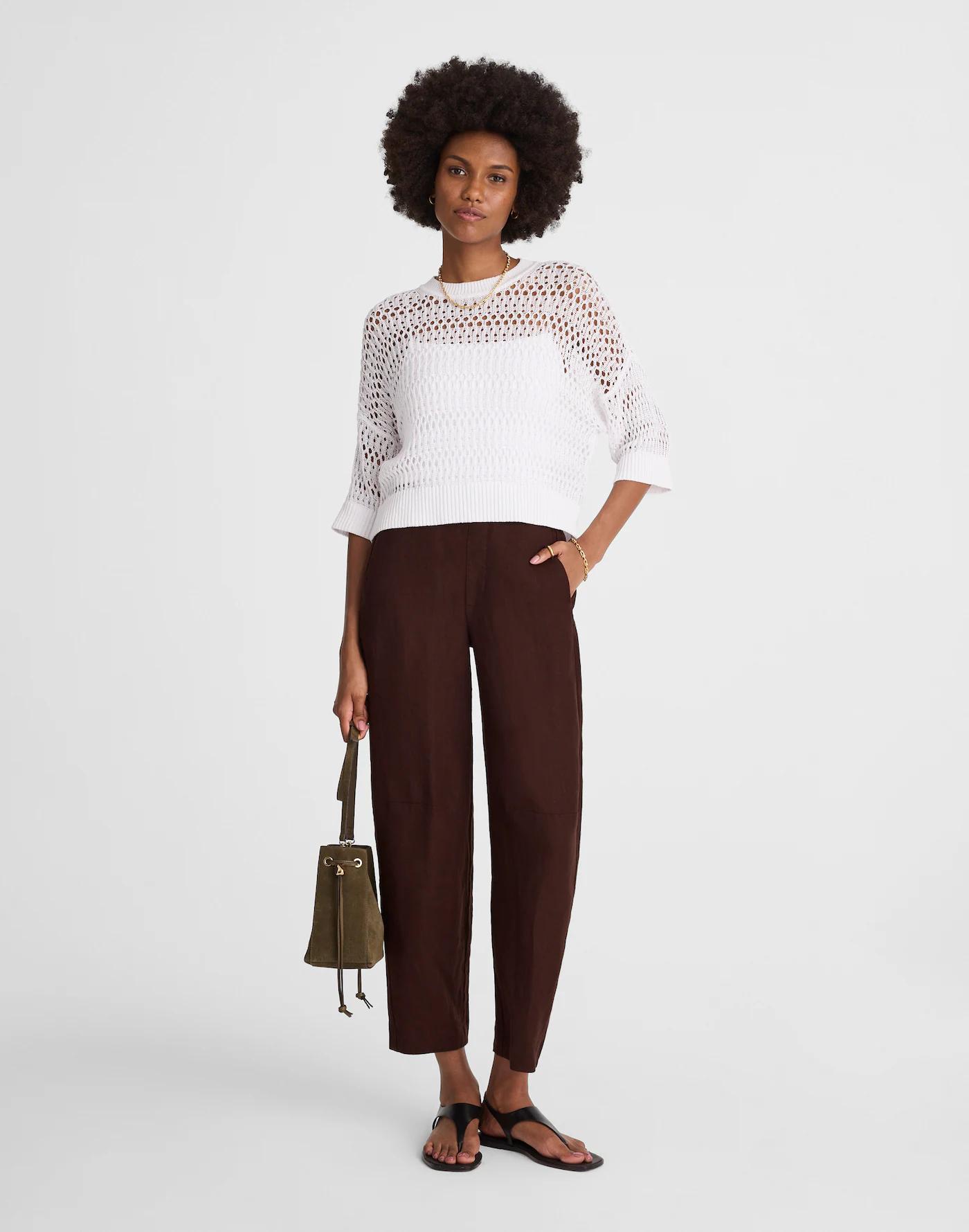 Petite Pull-On Barrel Pants in 100% Linen Product Image