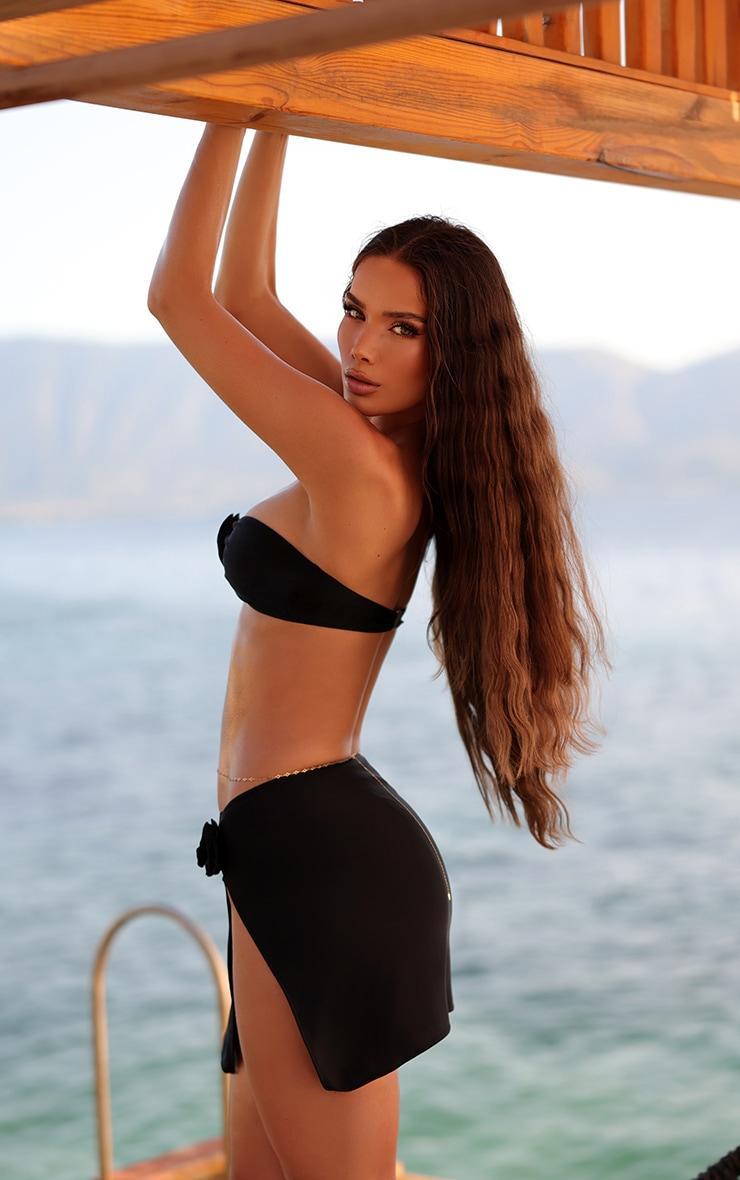 Black Flower Detail Bandeau Bikini Top Product Image