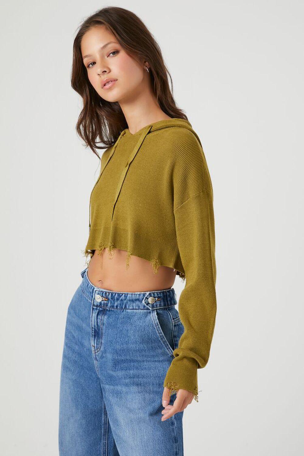 Distressed Hooded Crop Top | Forever 21 Product Image