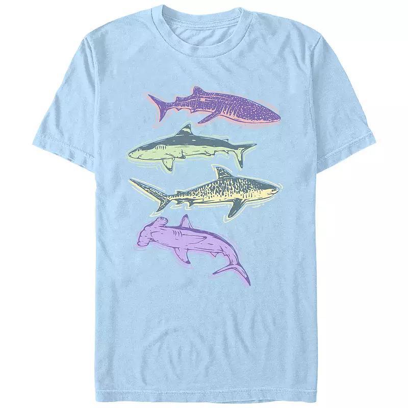 Men's Colorful Sharks Graphic Tee, Size: XL, White Product Image