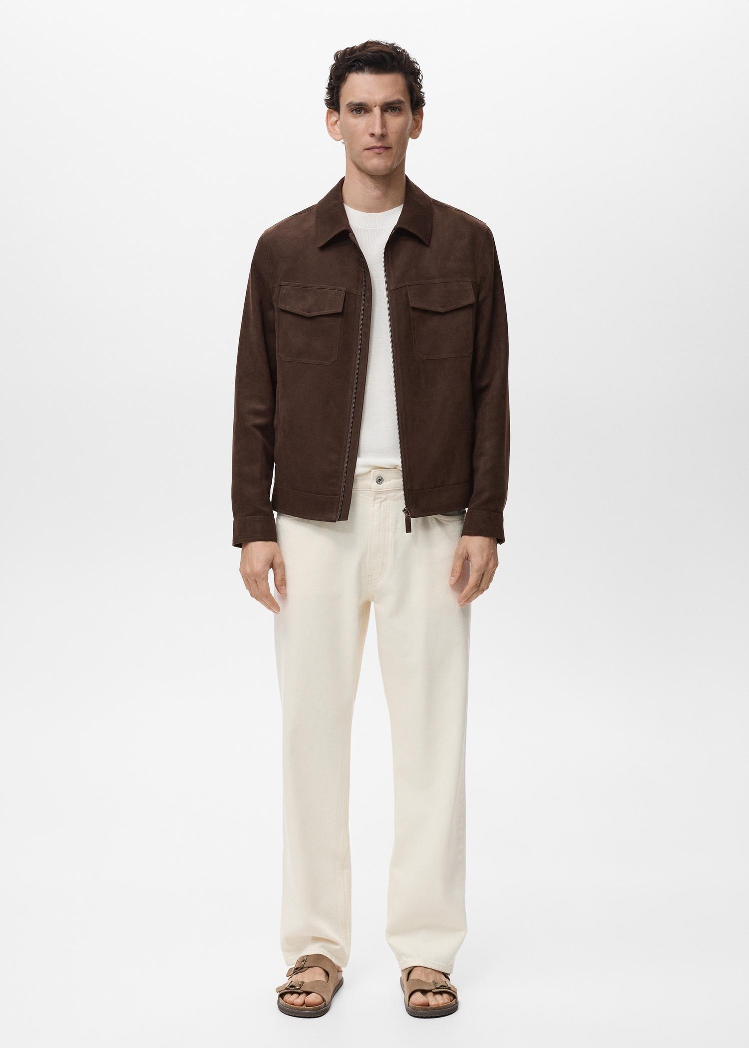 Suede-effect jacket with zip - Men | MANGO USA Product Image