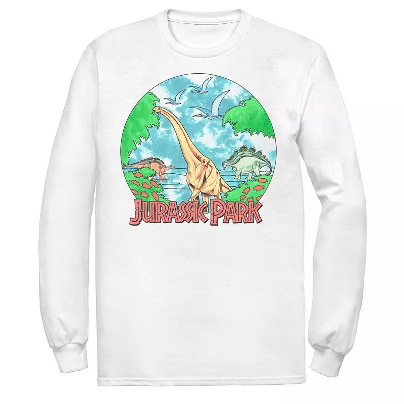 Men's Jurassic Park Retro Globe Watercolor Scene Tee, Size: Medium, White Product Image