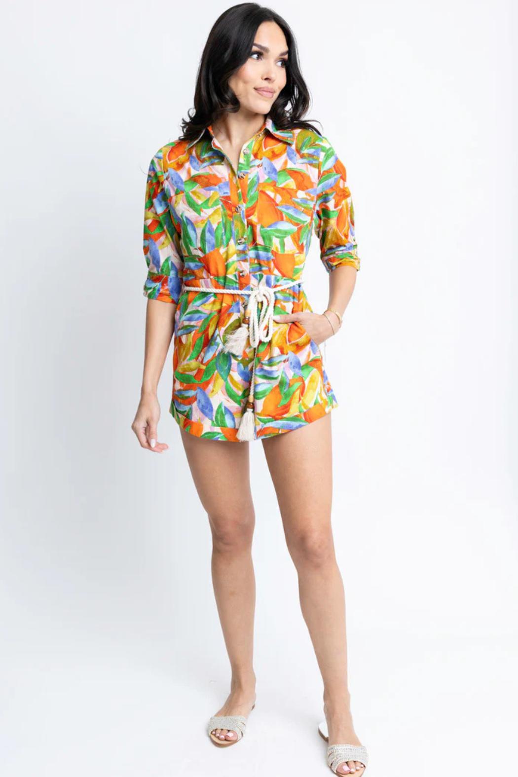 Button Down Belted Romper Product Image