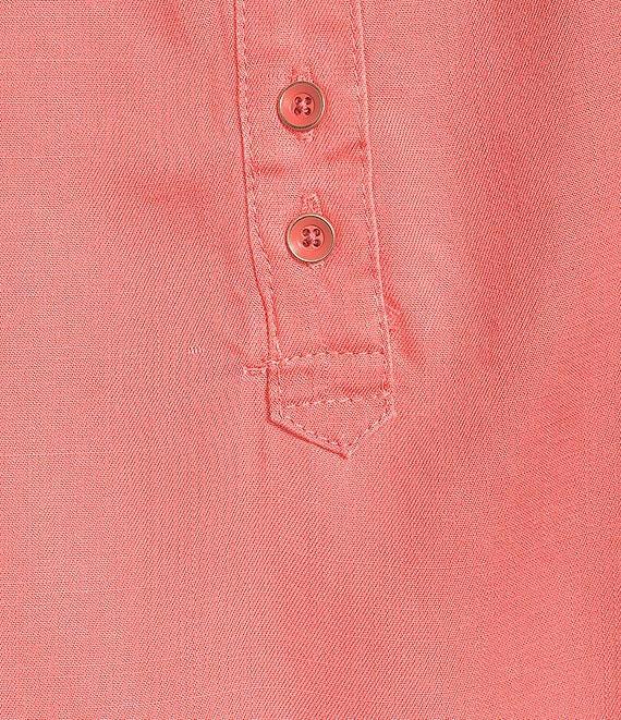 Intro Petite Size Lyocell Slub Long Roll-Tab Sleeve Shirred Popover Top Product Image