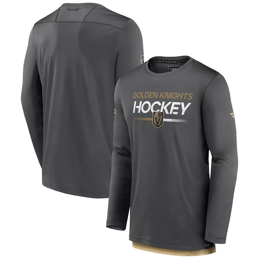 Men's Fanatics Branded  Gray Vegas Golden Knights Authentic Pro Long Sleeve T-Shirt, Size: Large, Lvk Charco Product Image