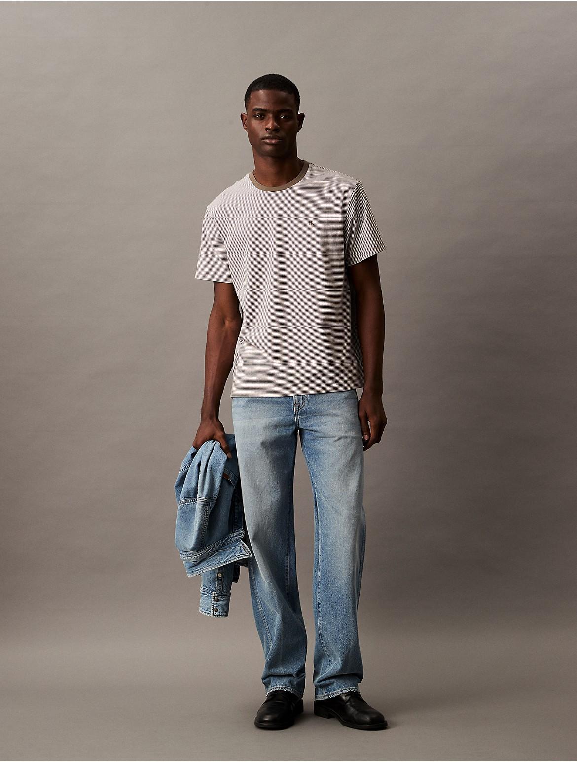 Calvin Klein Mens Smooth Cotton Stripe Classic T-Shirt - Navy Product Image