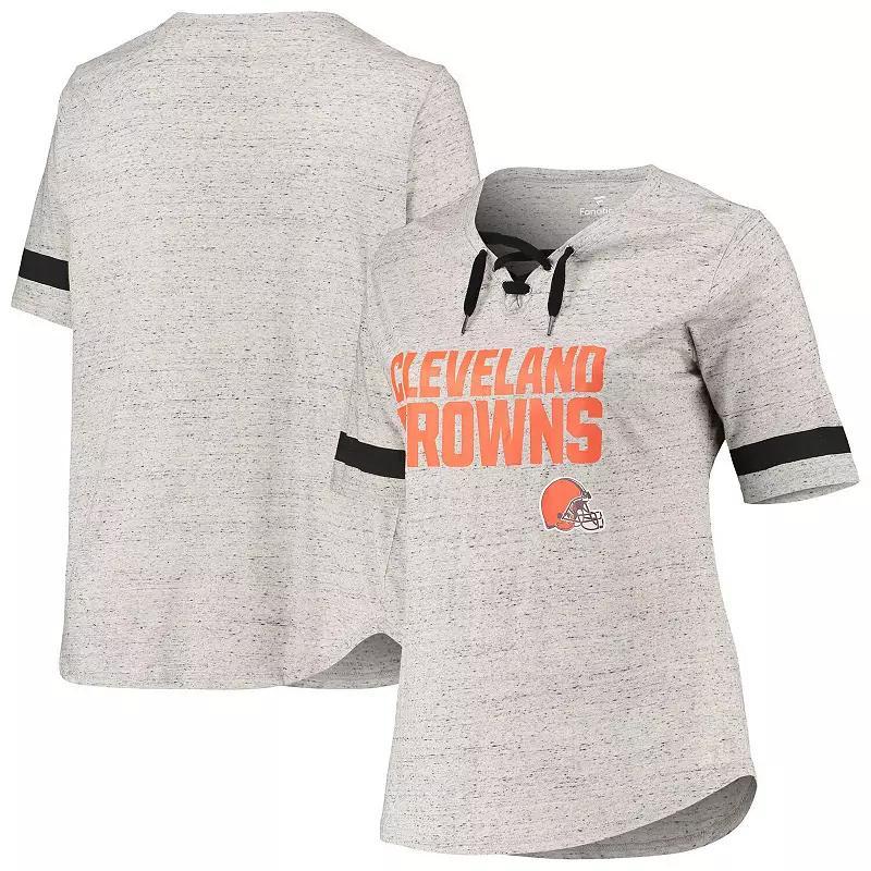 Women's Heathered Gray Cleveland Browns Plus Size Lace-Up V-Neck T-Shirt, Size: 1XL, Grey Product Image