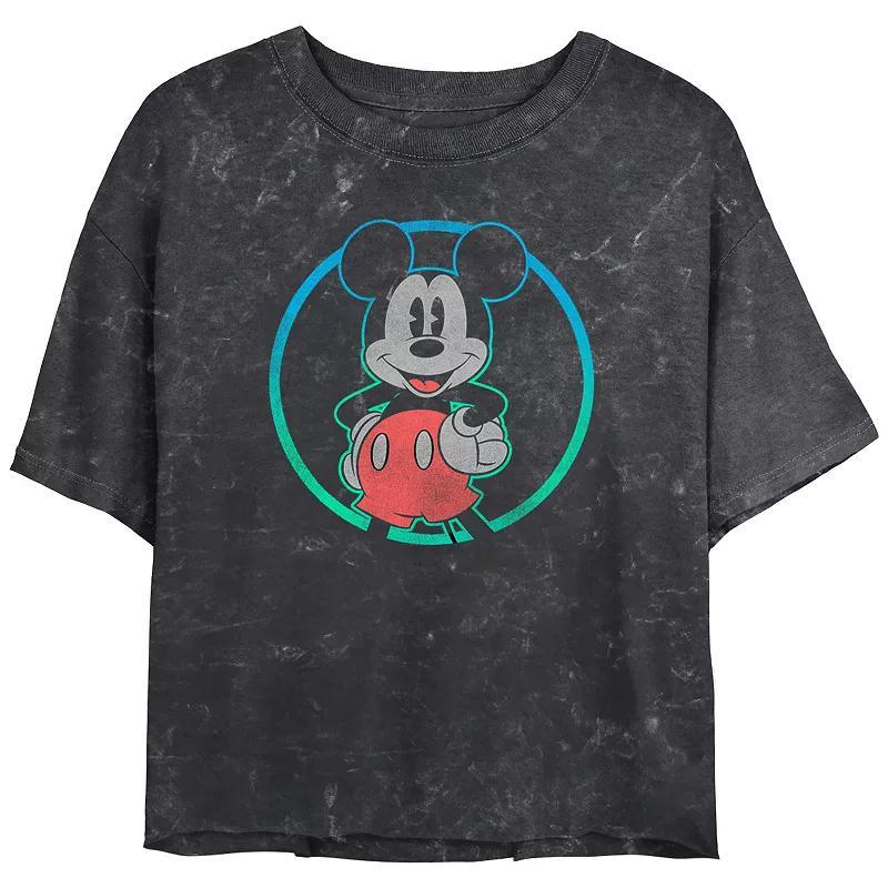 Disneys Mickey Mouse Mineral Wash Juniors Cropped Graphic Tee, Womens Product Image