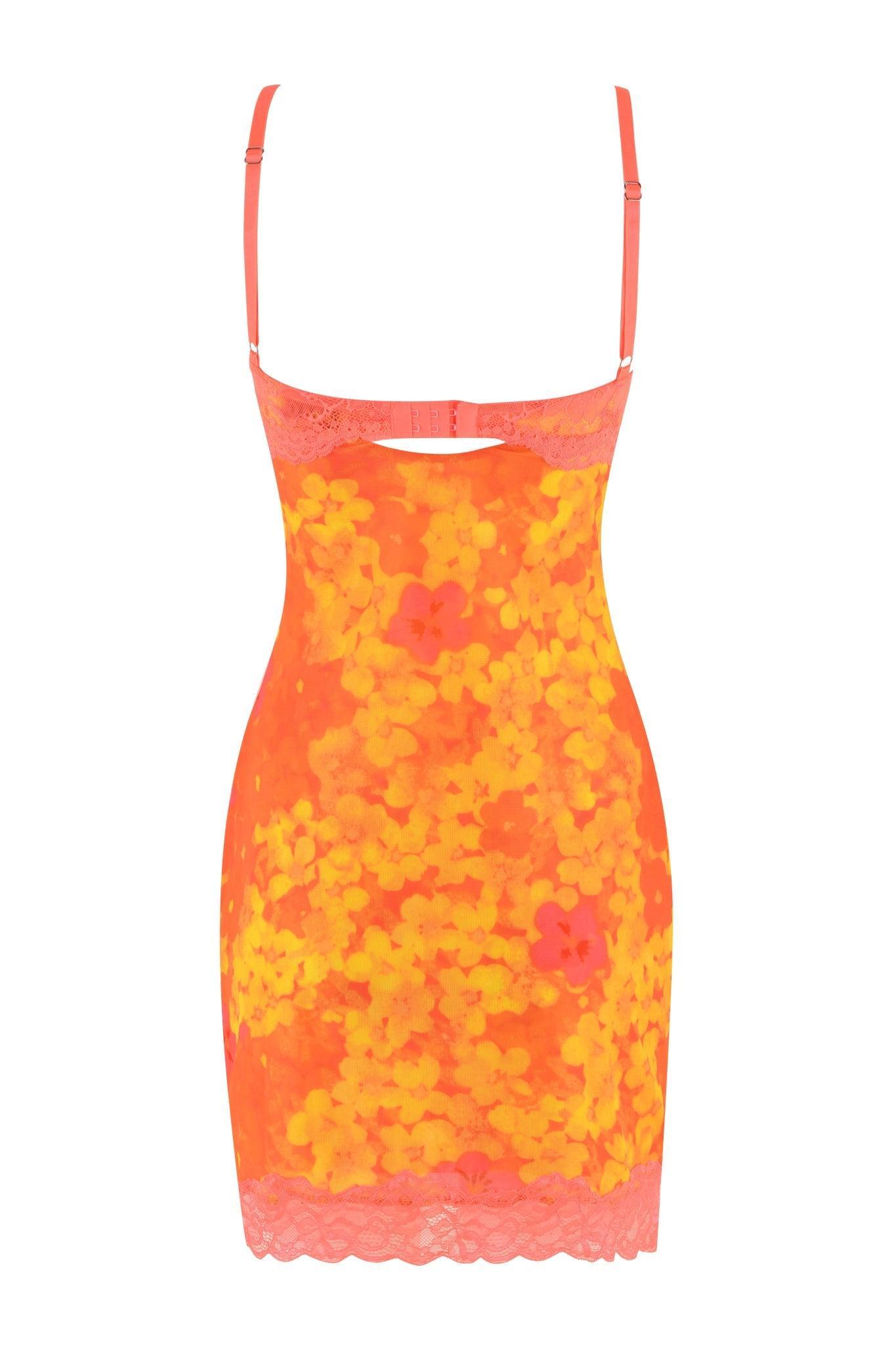 CALYPSO MINI DRESS - ORANGE : NEON FLORAL Product Image