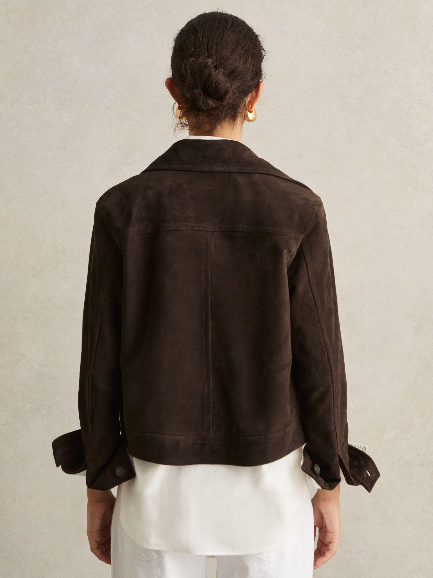 Suede Trucker Jacket in Chocolate Brown Product Image