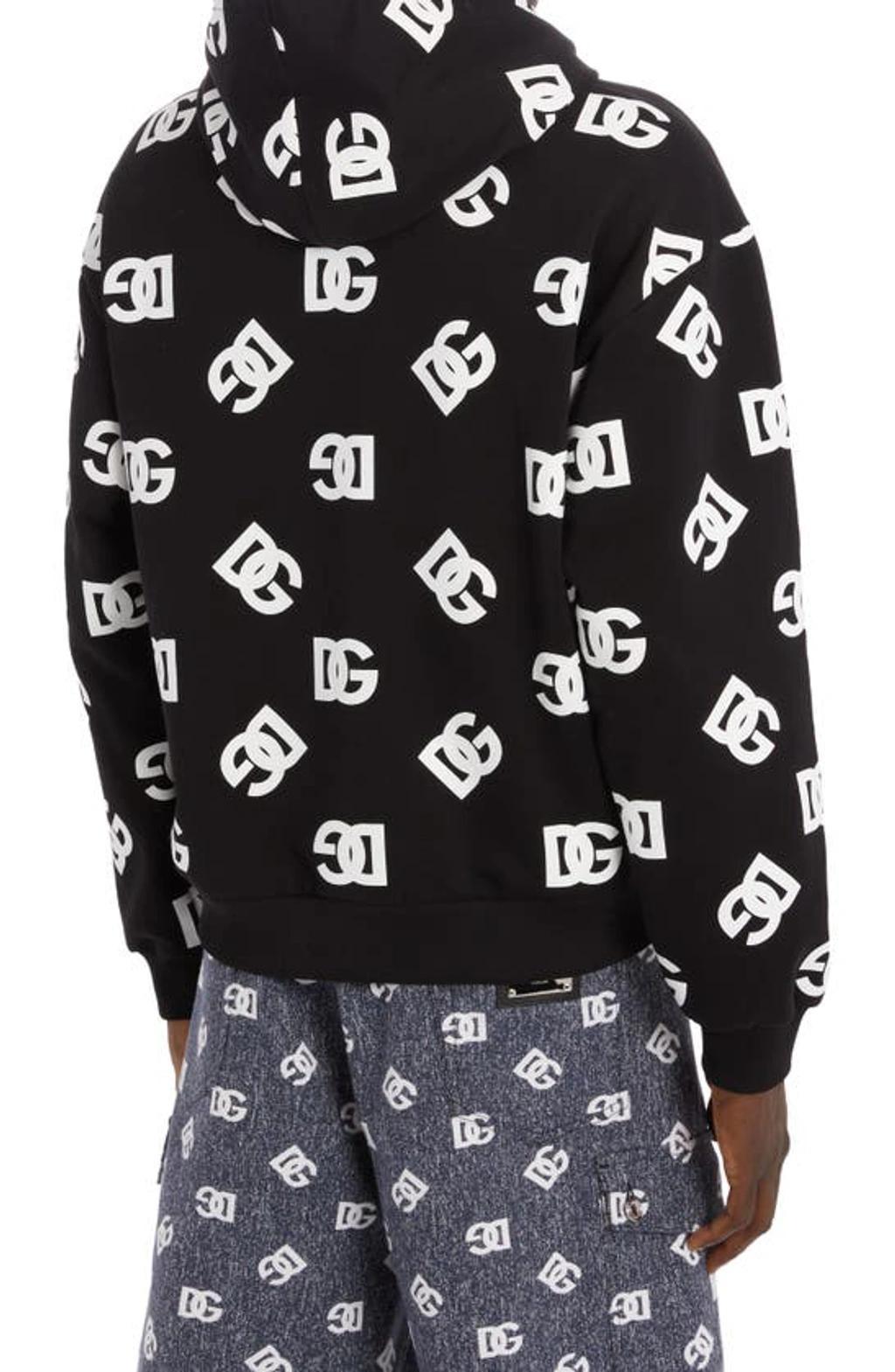 All-over Logo-print Cotton Hoodie In Bianco Nero Product Image