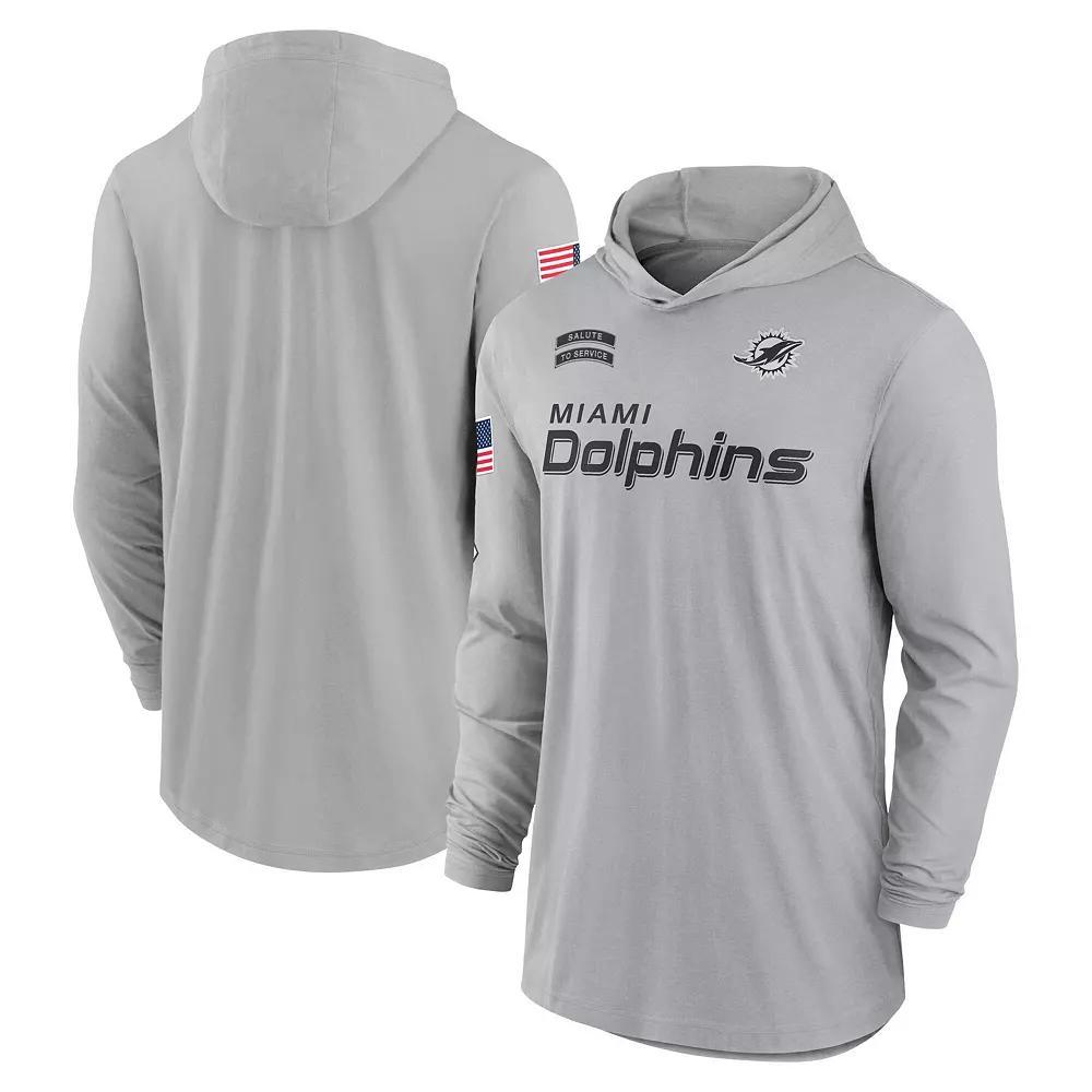 Men's Nike Gray Miami Dolphins 2024 Salute to Service Lightweight Performance Long Sleeve Hooded T-Shirt,  Product Image